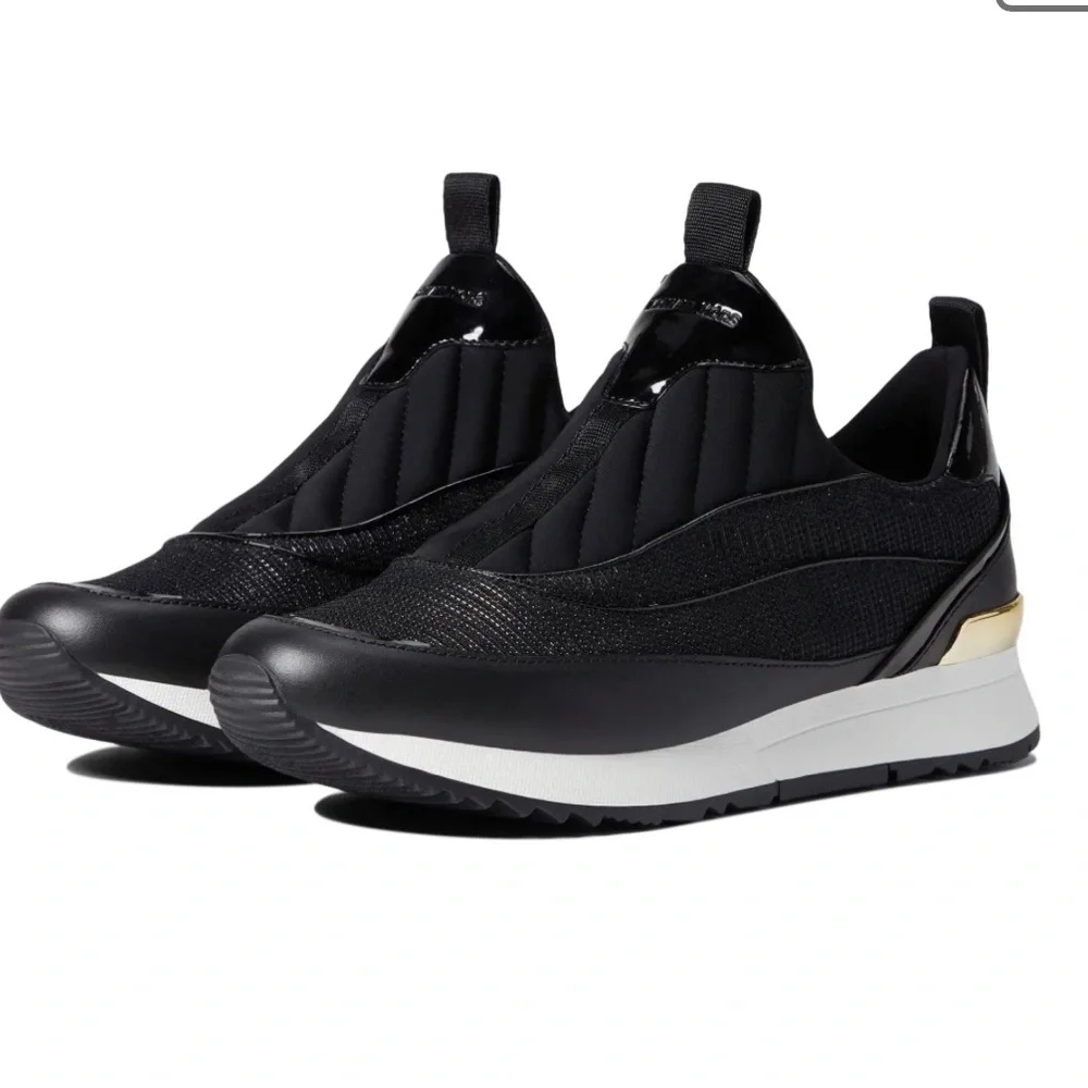 - MICHAEL KORS ALLIE STRIDE SLIP ON GLITTER CHAIN MESH BLACK SNICKERS - Picture 5 of 10